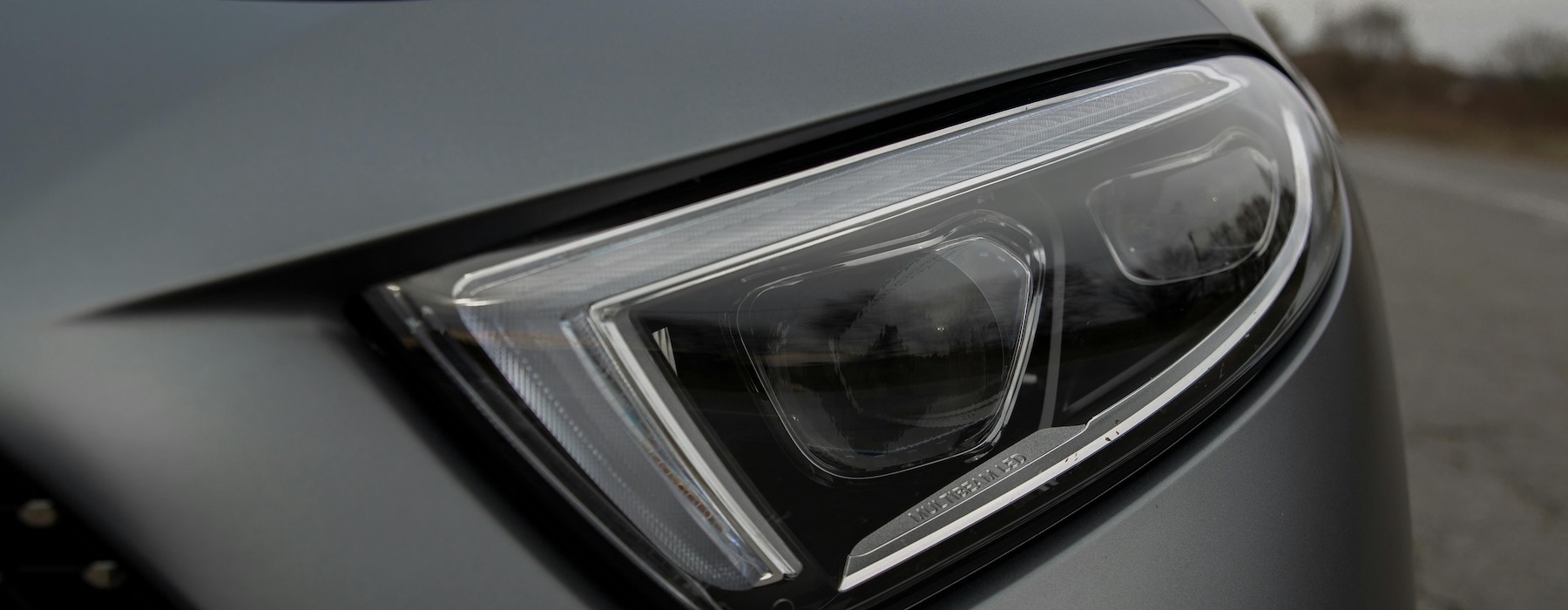 close-up of a car's headlights